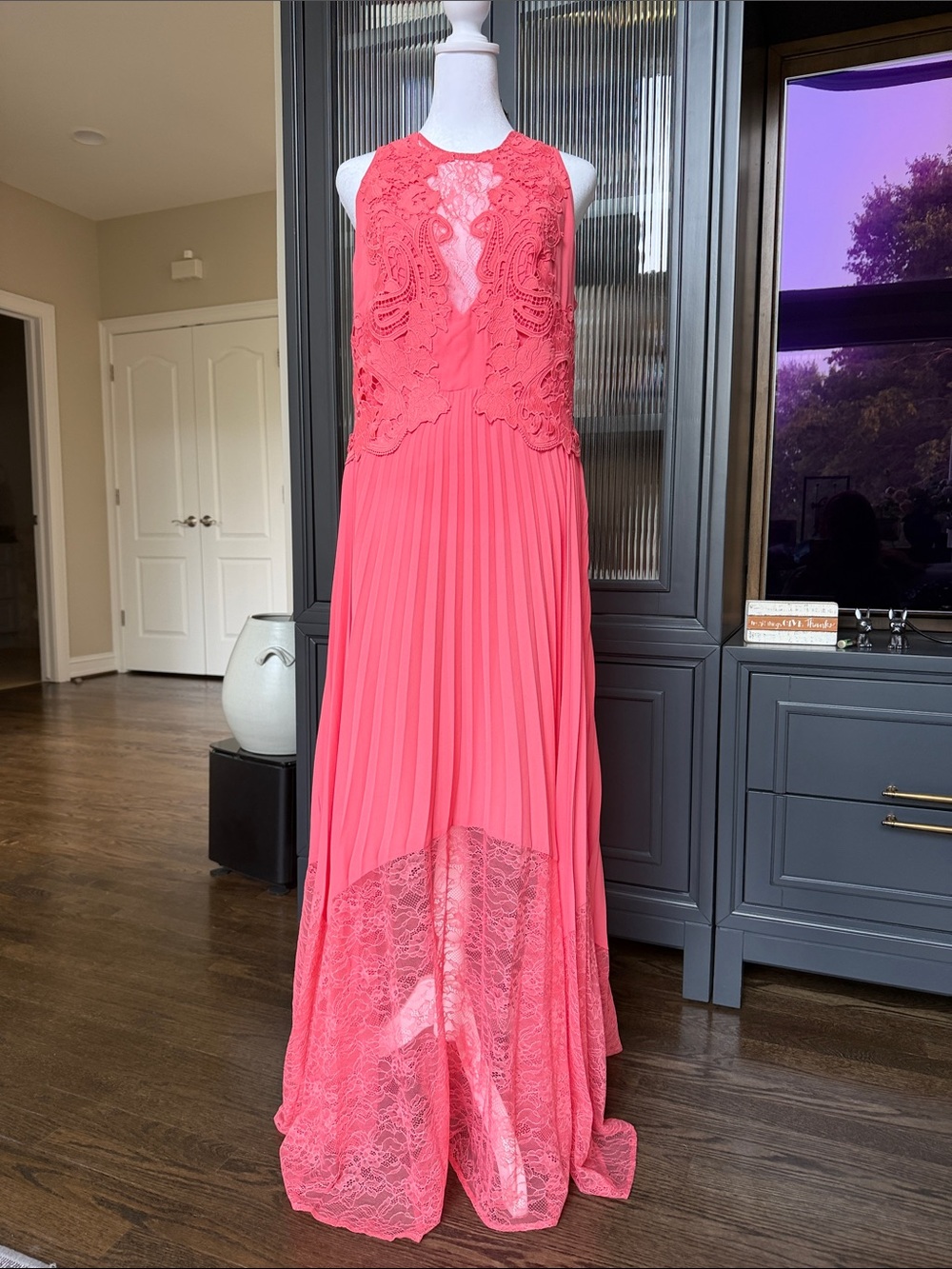 Boston Proper Coral Pink Lace & Pleated Maxi Dress - Picture 2 of 10